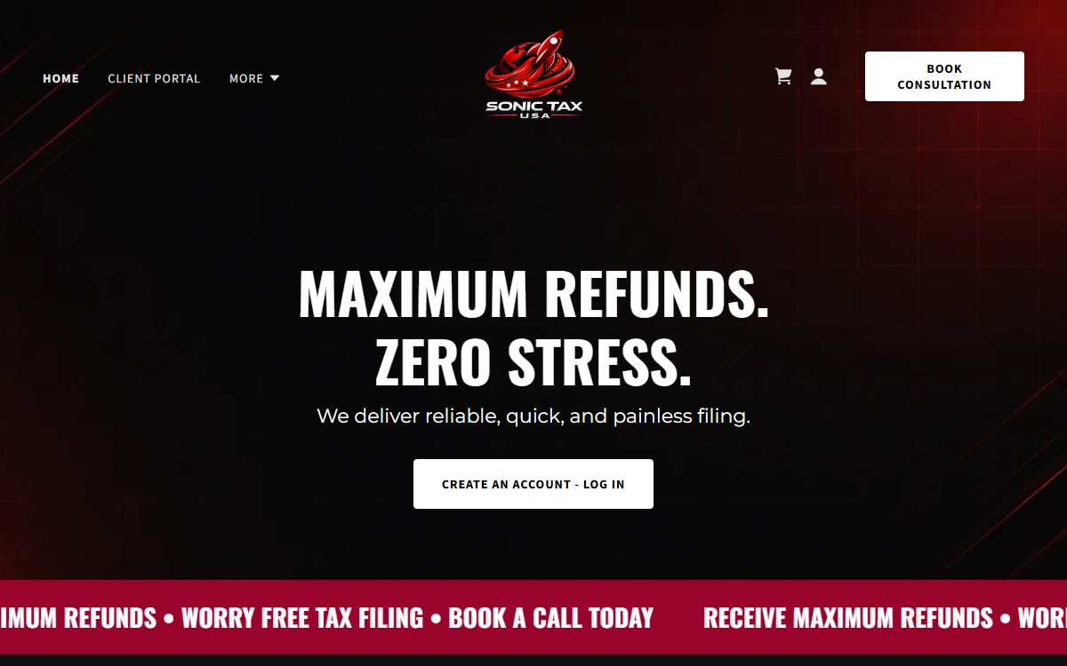 Sonic Tax USA Homepage, a Miami-Based Tax Preparation and Filing Service